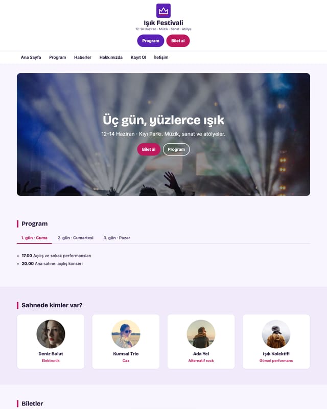 Işık Festivali ana sayfa ön görünümü