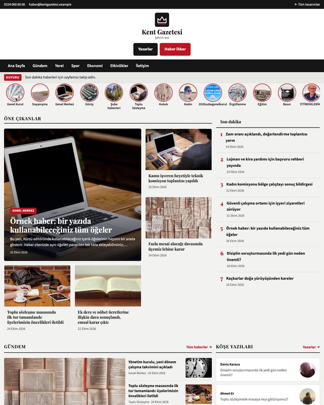 Kent Gazetesi ana sayfa ön görünümü