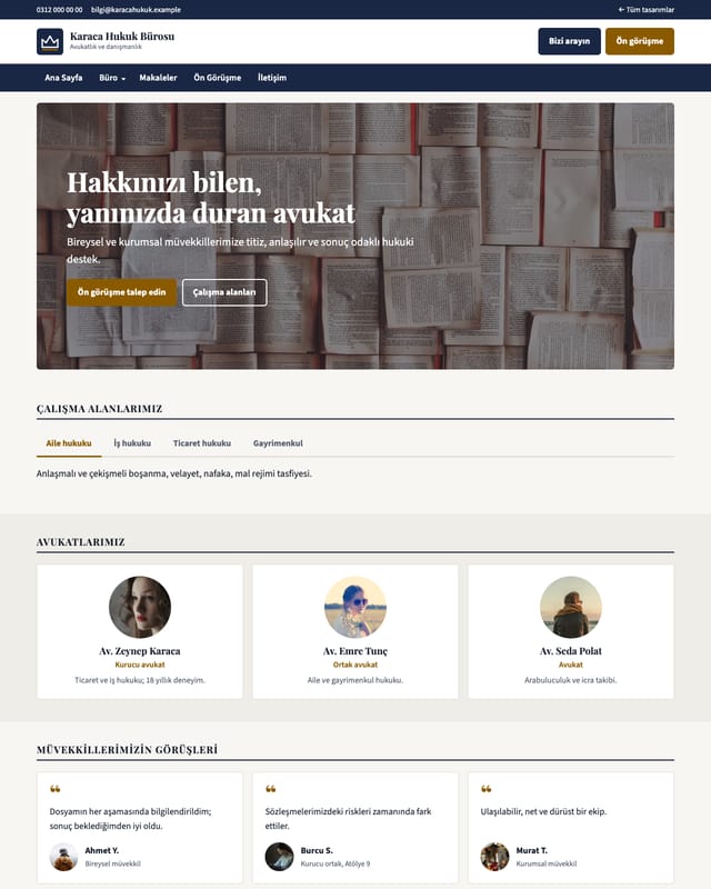 Karaca Hukuk ana sayfa ön görünümü