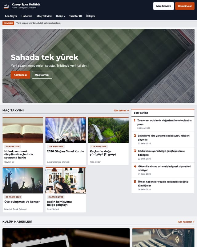 Kuzey Arena ana sayfa ön görünümü